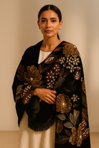 Embroidered Velvet Shawl – Back Drape View | Luxury Traditional Wrap for Women