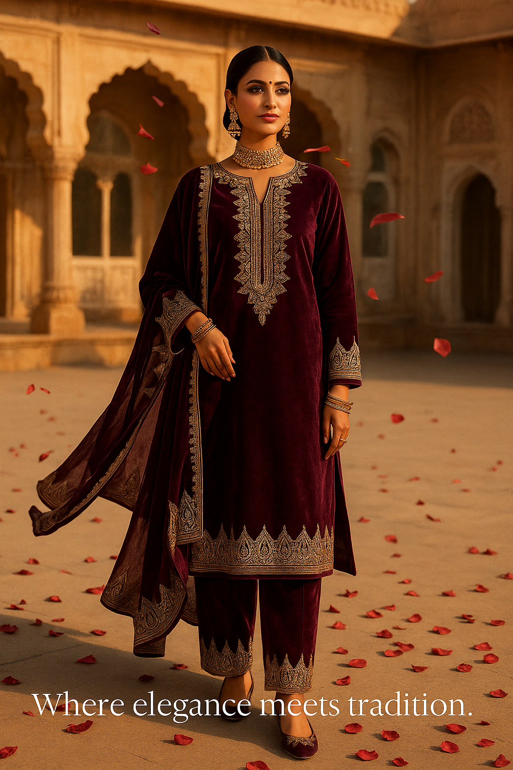 Gul-e-Zainab Velvet Collection 2025 | Golden Courtyard Grace