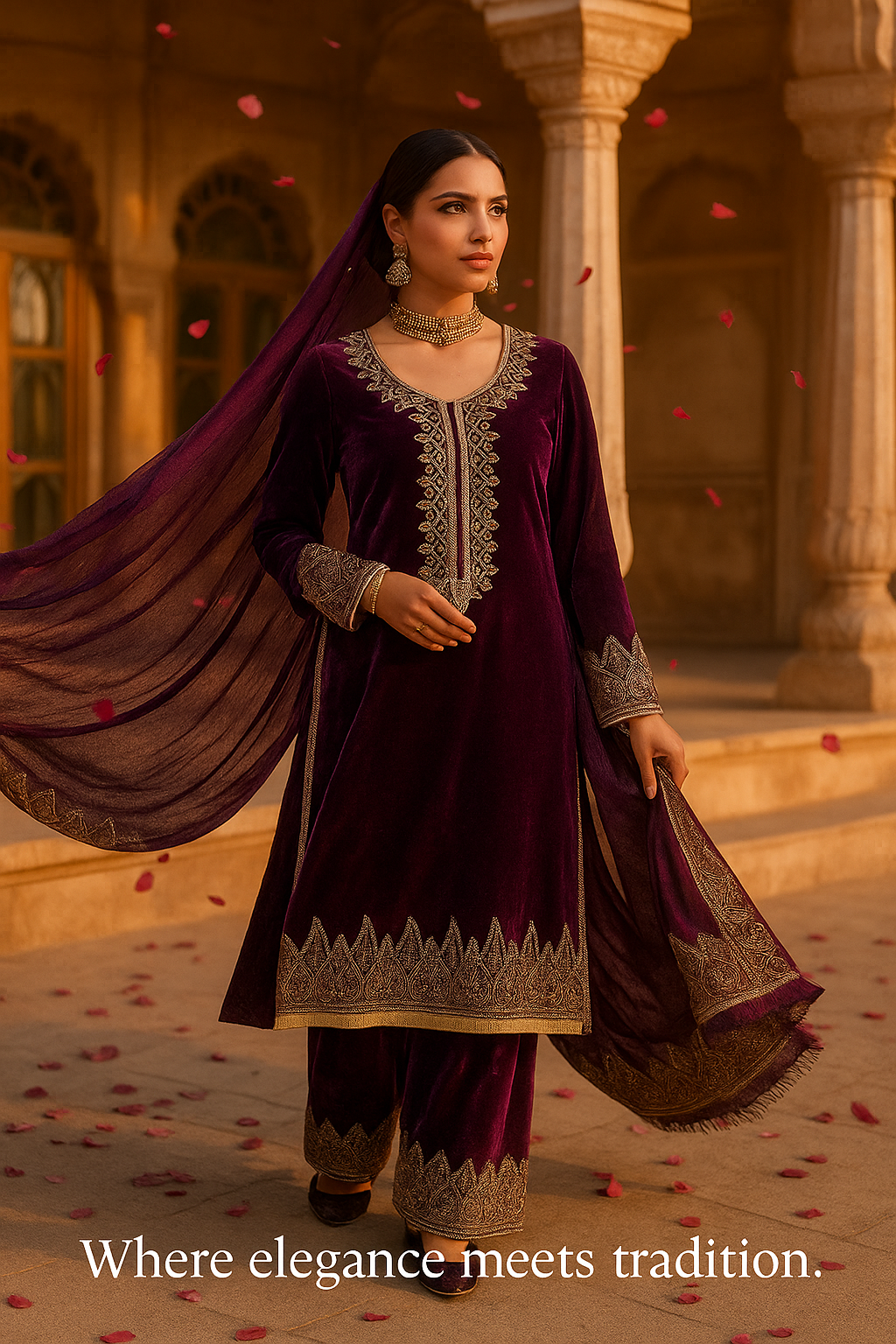 Gul-e-Zainab Velvet Collection 2025 | Golden Courtyard Grace