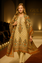"Cream & Rust Floral Dupatta – Traditional Block Print Elegance | Gul-e-Zainab"