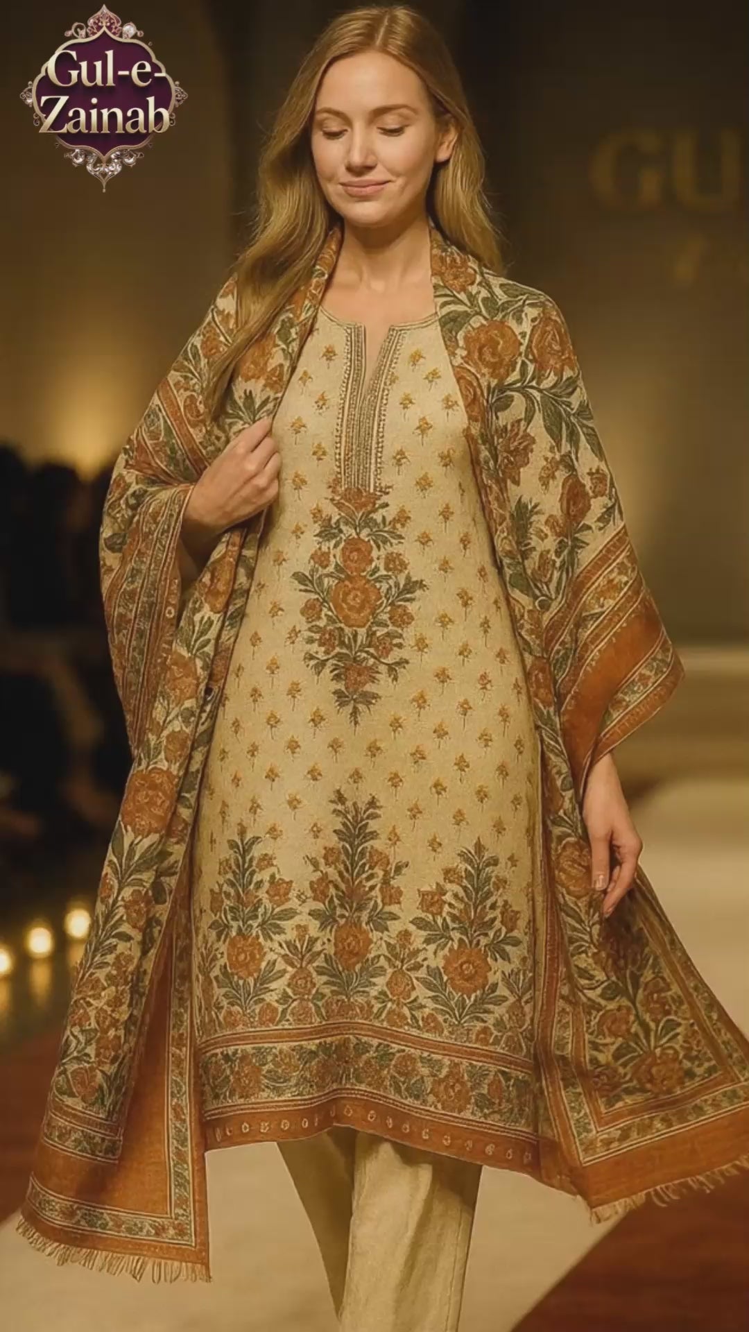 "Cream & Rust Floral Dupatta – Traditional Block Print Elegance | Gul-e-Zainab"